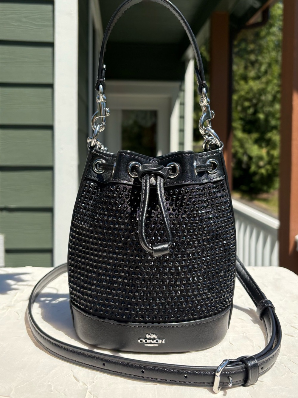 COACH Small Black Bucket Bag With Crystals CX213